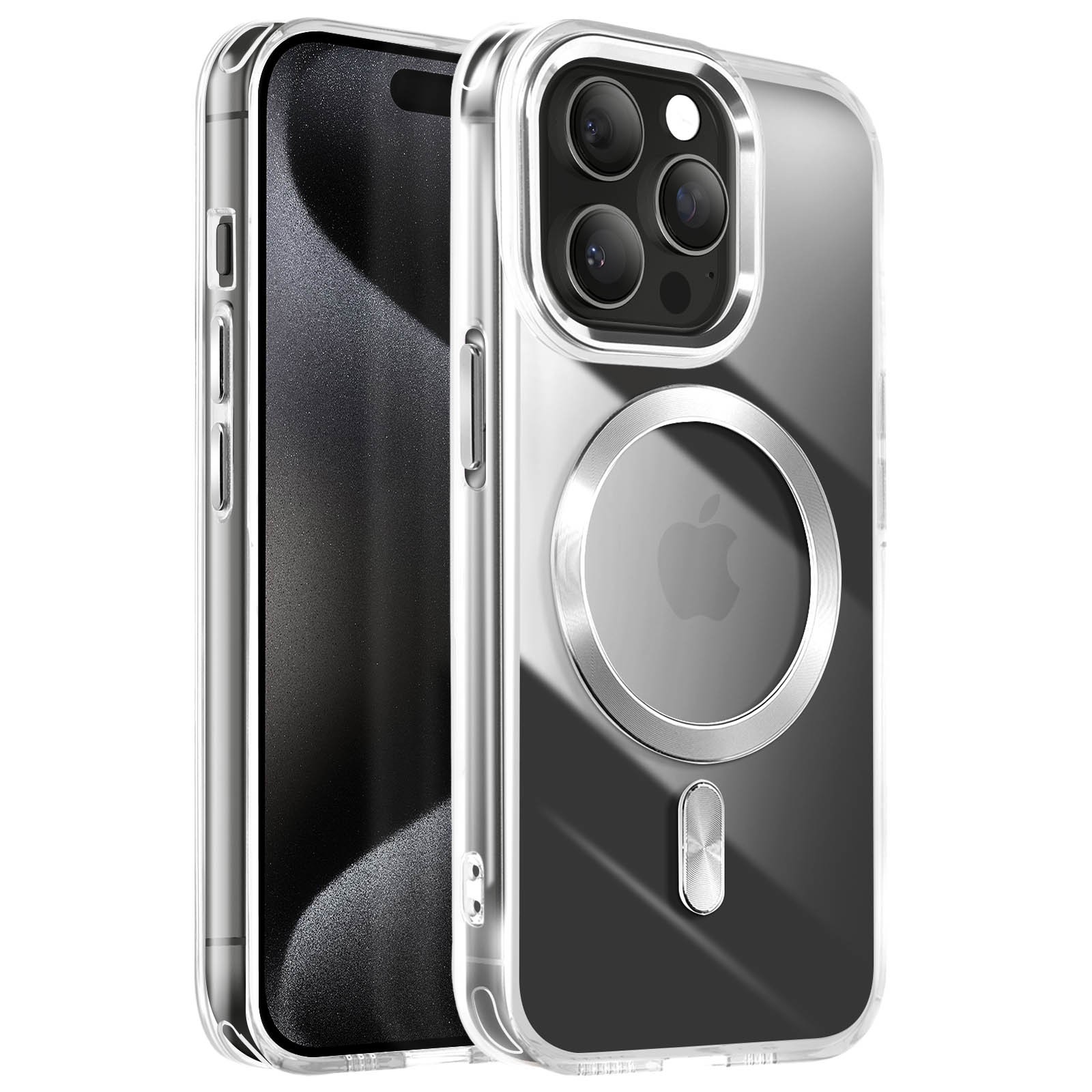 Coque iPhone 15 Pro Max cristal argent anti-jaunissement pour une protection antichoc invisible