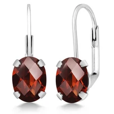 2.80 Ct Oval Checkerboard Red Garnet 925 Sterling Silver Earrings