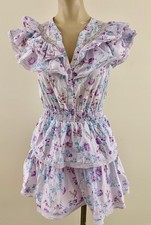 LOVESHACKFANCY TARGET LOU Womens XS Lavender Floral Double Ruffle Mini Dress EXC