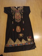 Horus Vintage Egyptian kaftan Robe, Black/ Gold Nefertiti/ Tutankhamun Design 3