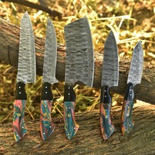 RARE HANDMADE DAMASCUS STEEL CHEF KNIFE SET KITCHEN KNIVES CHEF SET CUTLARY