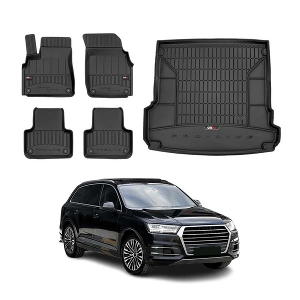 Omac FußMatten & Kofferraumwanne Set FüR Audi Q7 2015-2026 Gummi TPE Schwarz 5X-image