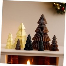 7 Pcs Christmas Tree Honeycomb Centerpiece Minimalist 3D Paper Trees Brown