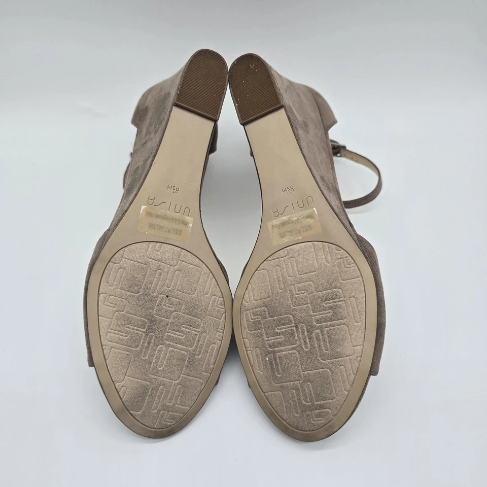 Unisa Shoes Womens Size 8.5 Taupe Suede Wedge Heels Ankle Strap Open Toe Dressy - Image 3 of 4