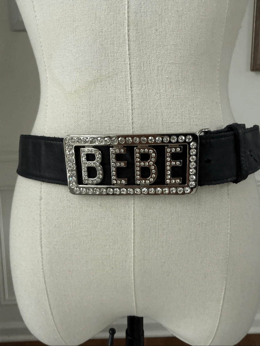 Bebe Black Leather With Large Rhinestone Buckle And Rhinestones On Tip M/L bebe Women main image 2
