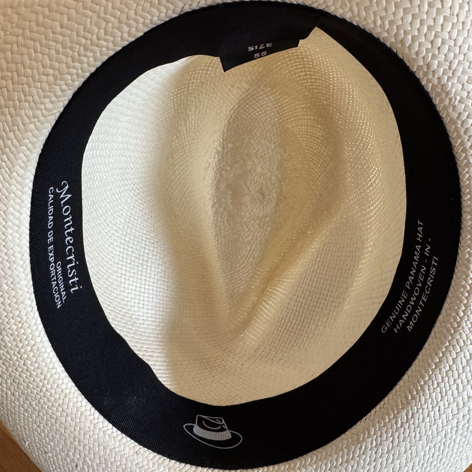 MONTECRISTI 100% STRAW GENUINE PANAMA WHITE HAT 55 Handwoven white fedora 