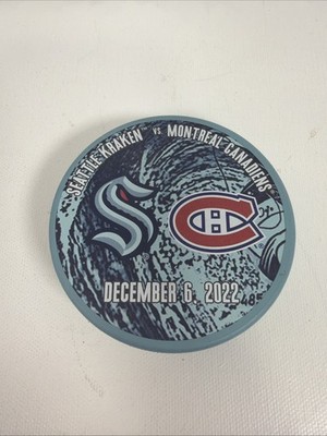 SEATTLE KRAKEN Player Puck ~ Joey Daccord VS Sam Montembeault MONTREAL CANADIENS