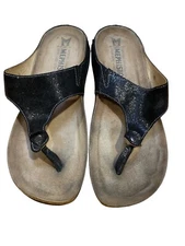 Mephisto Agacio Sandals Women's 39 US 8.5Black Leather Thong Slip On Shoes (B)