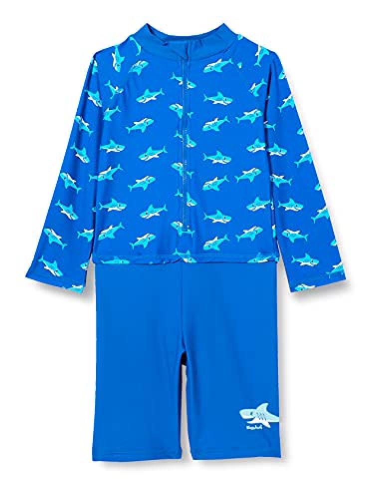 (TG. 62-68) Playshoes Costume Intero a Maniche Lunghe squalo Bermuda, Blu, 62/68