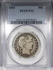 1915 Barber Half Dollar PCGS F12 KEY DATE 50C Low Grade Condition