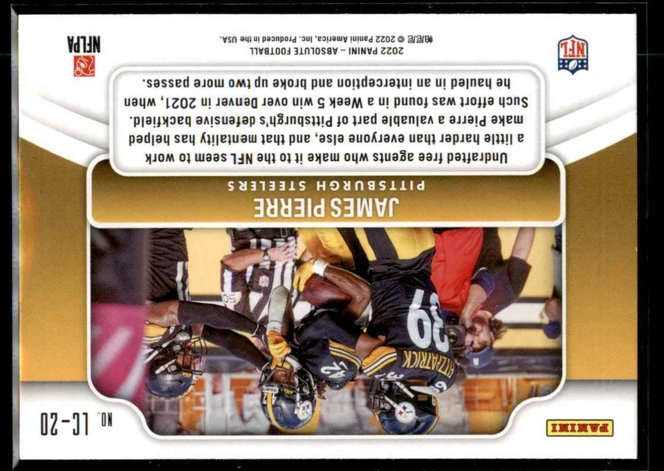2022 Panini Absolute Last Call James Pierre Pittsburgh Steelers #LC-20 - Image 2 of 2