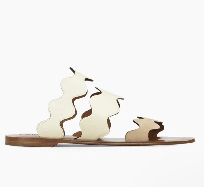 Chloe — New Authentic Chloe Lauren Scalloped slide sandals beige Flats 38.5 7.5-8
