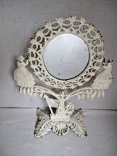 Antique Cast Iron Jenny Lind on Patriotic Swivel Mirror Stand c. 1880"s