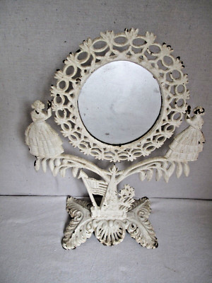 Antique Cast Iron Jenny Lind on Patriotic Swivel Mirror Stand c. 1880''s