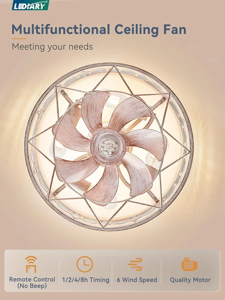 Caged Ceiling Fan with Light and Remote, 16In Small Low Profile Fan with 6 Speed - Image 4 of 4