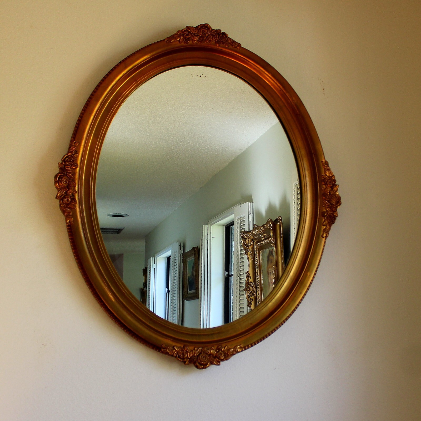 Large Vintage Gilt Wood Oval Mirror eBay
