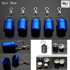 5 PCS Waterproof 1" Wide Pill Container Capsule Bottle Keychain  Clip - Blue