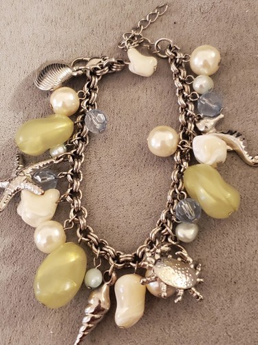 Elegant Green Glass & Sea Life Bracelet Seahorse Shells | eBay