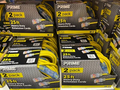 Prime 2 Pack 25 ft Wire & Cable Heavy Duty Extension Cords 12/3