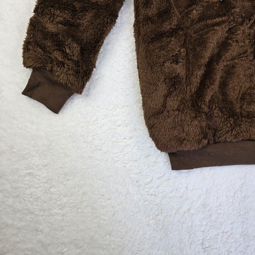 Girl's 1/4 Zip Sherpa Hoodie Size XL (10-11) Coffee Drawstring Soft Fuzzy - Picture 4 of 10