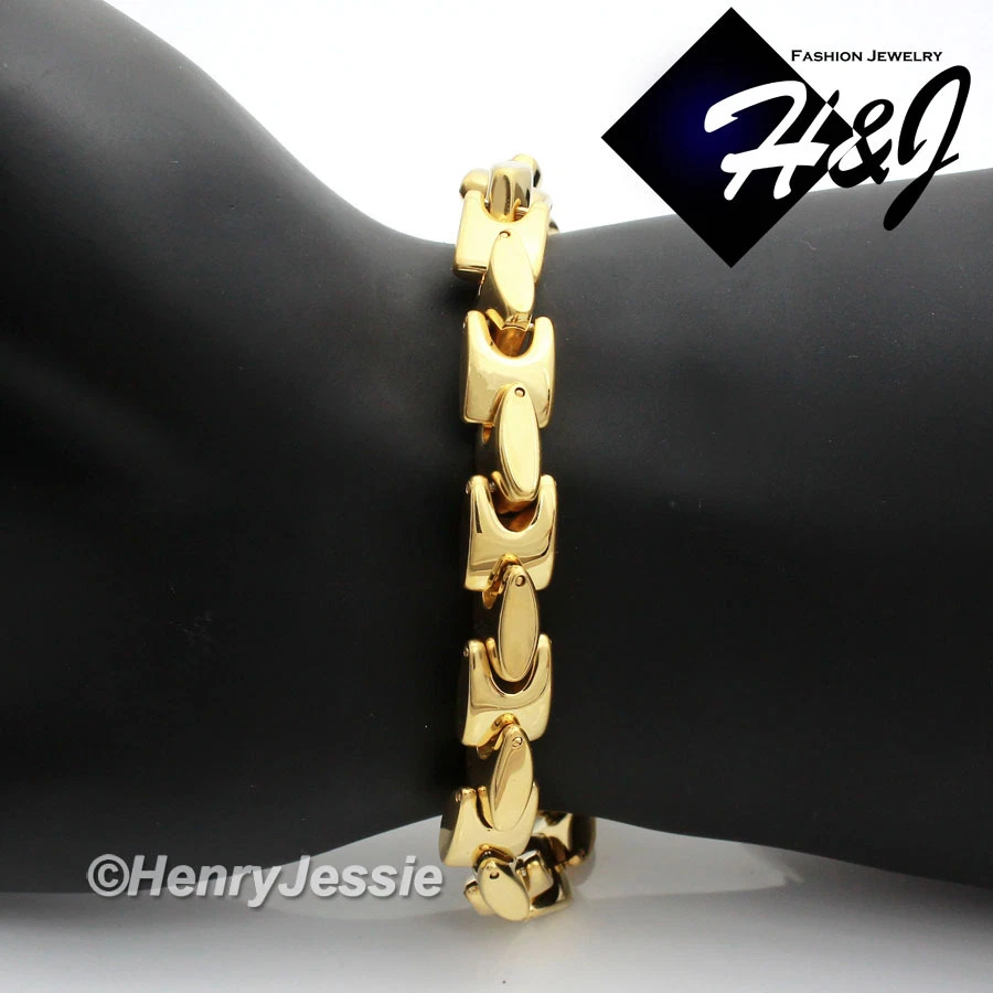 Brazalete de cadena de hueso chapado en oro de 8 mm de acero inoxidable de 24" con colgante de circonita cúbica*G5 Foto 3 de 4