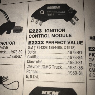 E223X Control Module Kemparts Fits GM 1978-86 6 8 Cyl