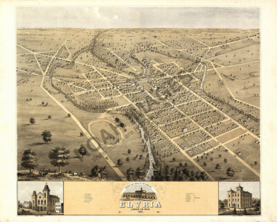 Panoramic Map of Elyria Ohio 16x20