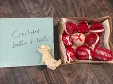 Crocheted Christmas Bells Balls Angel Ornaments Set of 10 Starched Handmade 3-4”