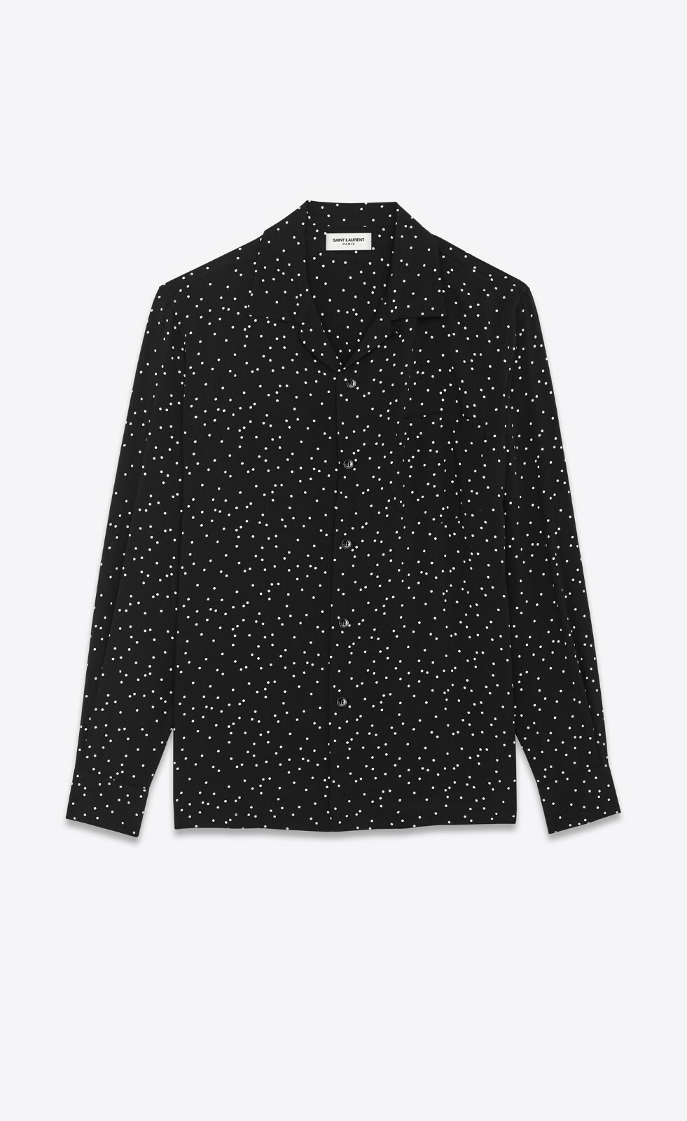 Camicia a pois Saint Laurent Paris di Hedi Slimane nera bianca a pois colletto per squali