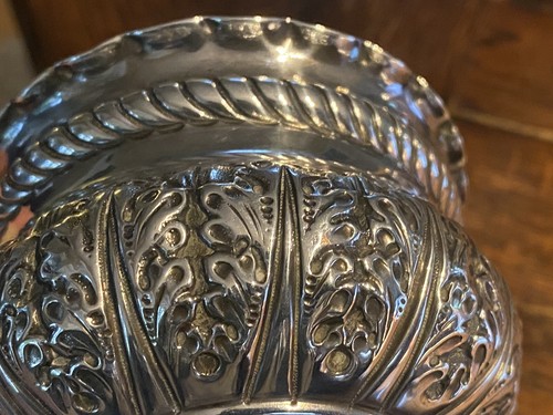 antique English Sterling Silver Repousse BOWL marked GJDF - Picture 4 of 6