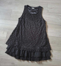 New Look Black Beaded Sheer Lace Tunic Dress Long Top Party Holiday Evening UK8
