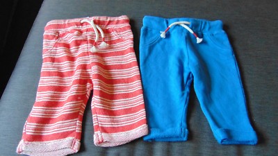 M&S Joggers 2 Pairs 100%Cotton 1 Plain, 1 Stripe 0-3m 62cm 1 Blue 1 Red Mix BNWT