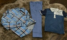 BOYS TOMMY HILFIGER IDO DESIGNER OVER SHIRT, POLO DRESS PANTS OUTFIT SET 10Y