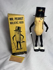 Vtg Working Planters Nuts Mr. Peanut Walking Man Wind Up Toy With Box A.C. NJ