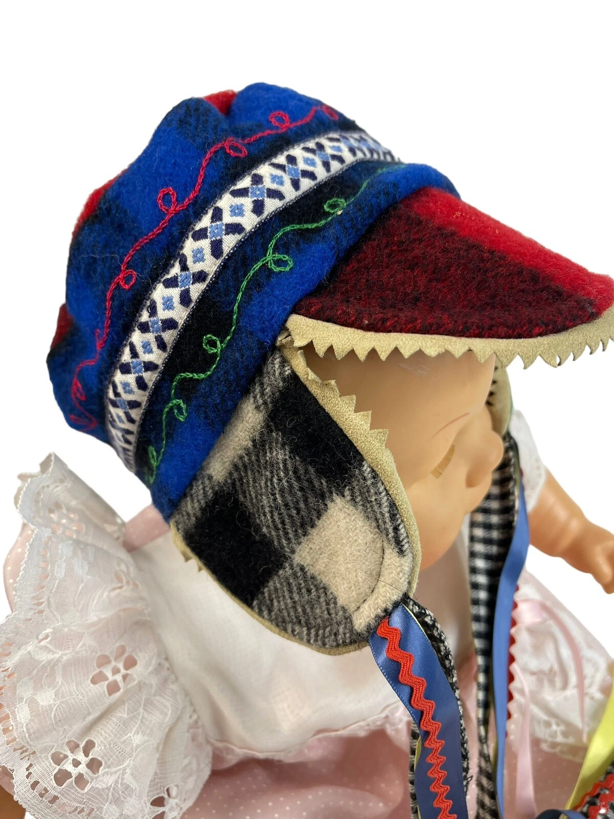 Ojibwe Wool Baby Cap Birchberry Made Minnesota Plaid Hat Ear Flaps Ribbons S/M
