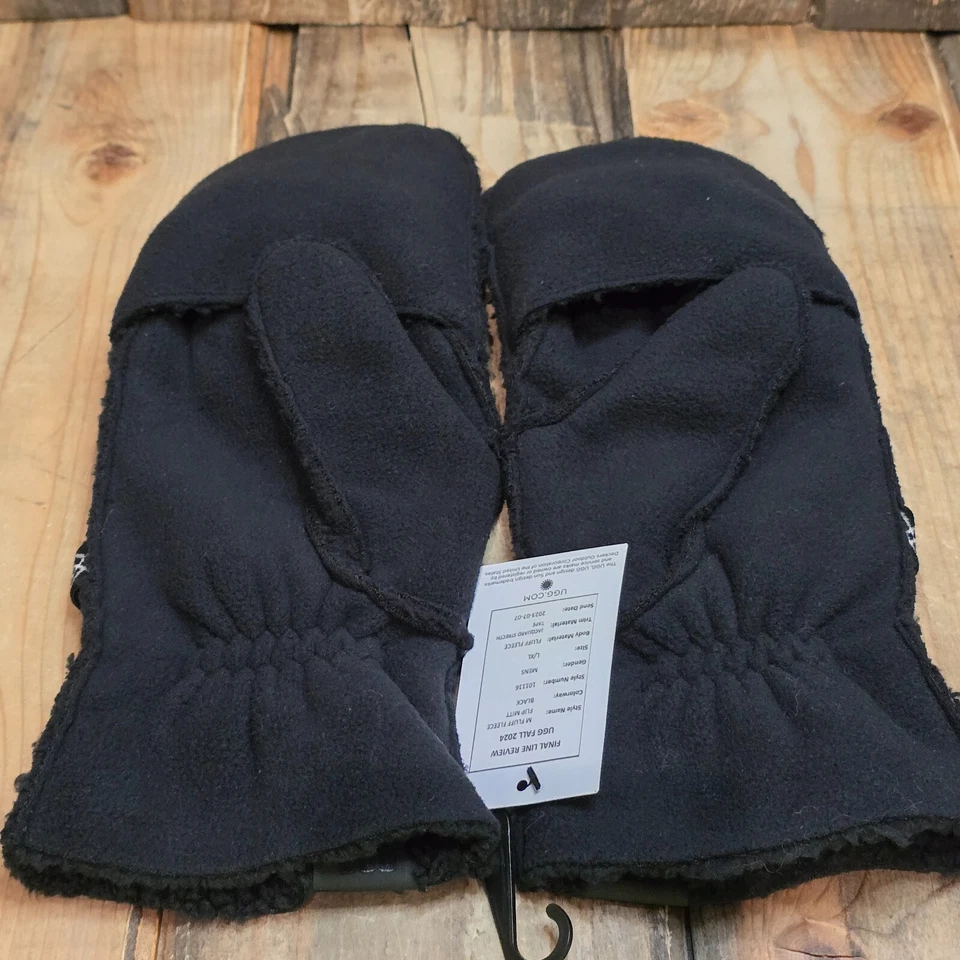 UGG KNIT FLUFF FLEECE FLIP MITTEN MENS L/XL CONVERTIBLE GLOVE ~ BLACK Foto 4 de 4