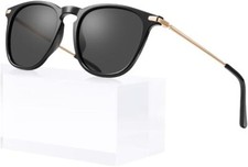 CARFIA Retro Lightweight Polarized Sunglasses for 2. Black Frame Grey Lens