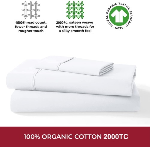 100% 2000TC Egyptian Cotton Sheet Set Bed Flat Fitted Single/Double/Queen/King - Picture 2 of 24