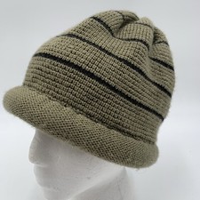 Obermeyer Suzy Womens Beanie Wool Blend Rolled Cuff Olive Green Black Stripes
