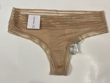 NWT Calvin Klein Beige Super Soft Mesh Waist  Trim Tanga Thong Panties Xsmall