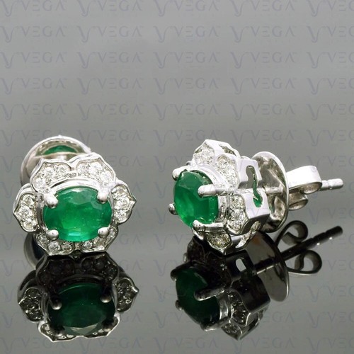 5.00ct Oval Cut Natural Emerald & Diamond Stud Earring Real 14K Solid White Gold - Picture 4 of 11