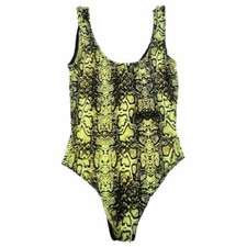 Fashion Nova Sleek Just A Thought Yellow Neon Snakeskin Bodysuit Small