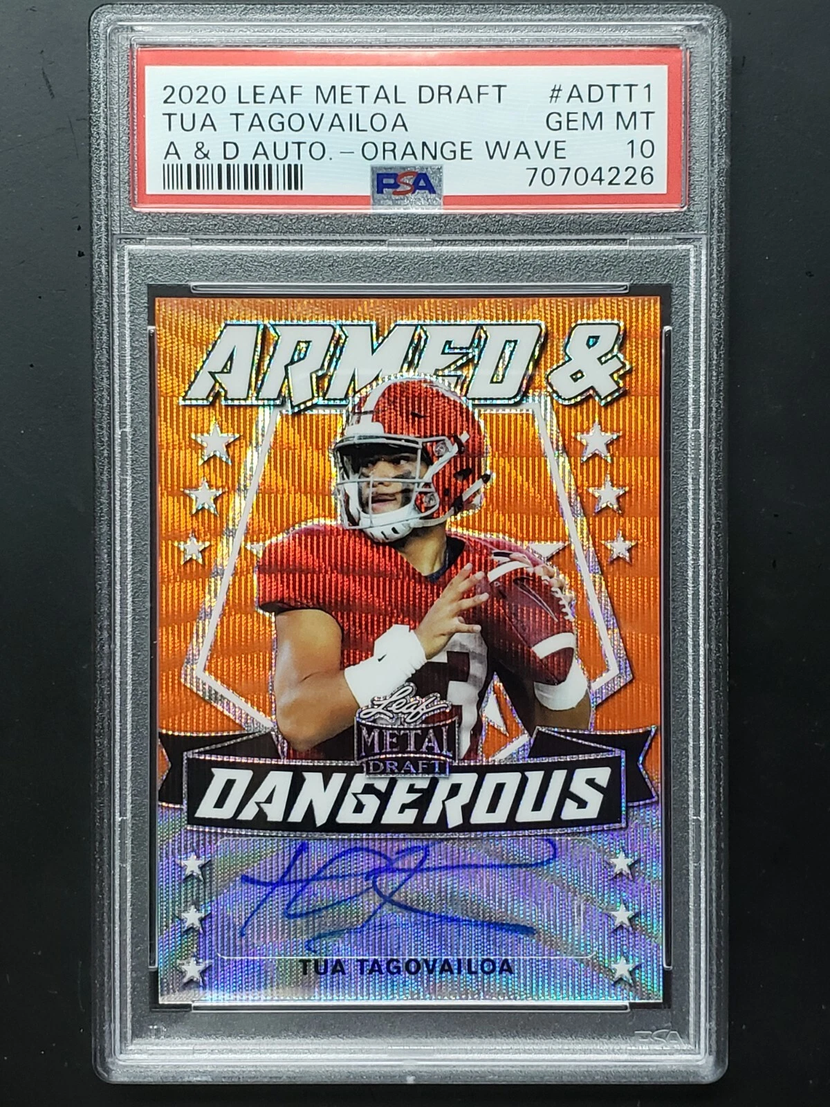 Tua Tagovailoa Leaf Metal Draft Armed & Dangerous Autographs #ADTT1 Orange Wave