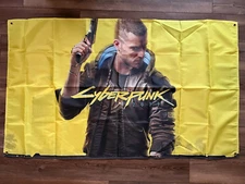 Cyberpunk 2077 Yellow Flag Banner W Logo and V-Male Wall Hanging Decor