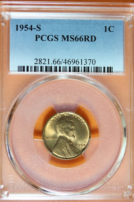 1954 - S PCGS MS66RD LINCOLN WHEAT CENT #B39546