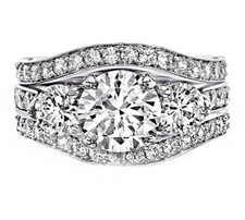 GIA Certified Diamond Bridal Set 3-Row Band Style 6.75 ct Round 18k White Gold