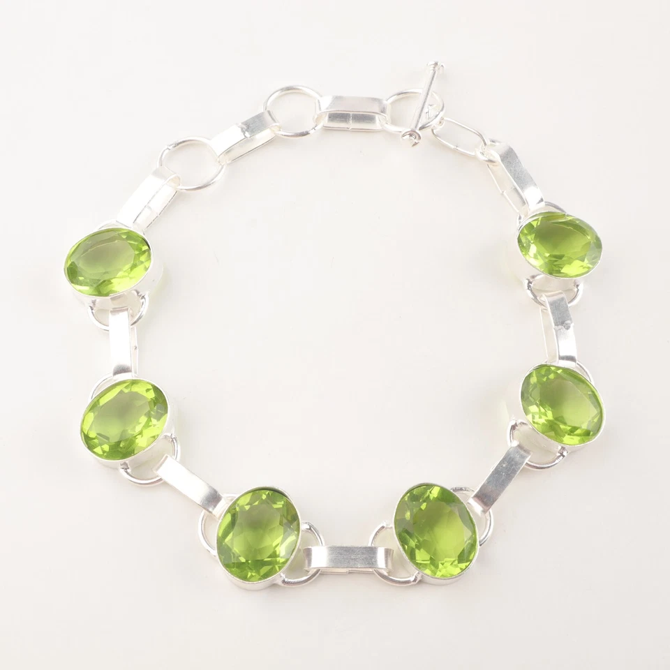 Pulsera Estilo Étnico Peridoto Piedras Preciosas Naturales Pulsera Plata de Ley 925 Foto 2 de 4