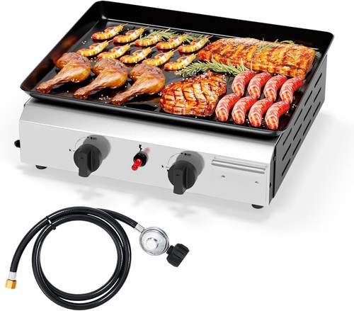 2 Burner Portable Propane Griddle with Nonstick Enameled Tray