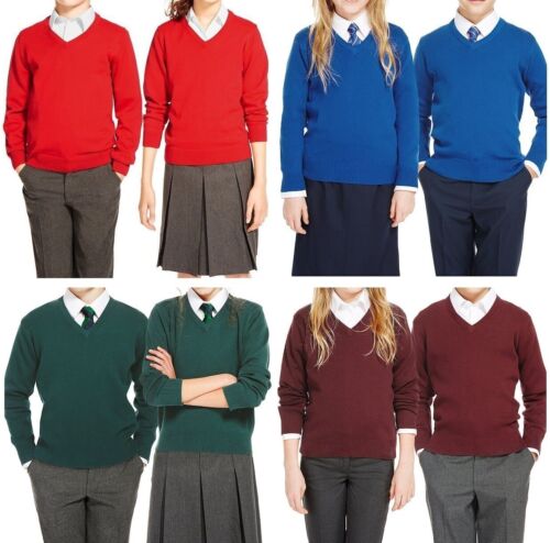 UNISEX BOYS GIRLS WOMENS V-NECK JUMPER KNITTED KNIT COLLEGE SCHOOL UNIFORM KIDS - Afbeelding 1 van 1