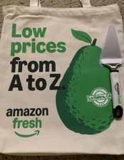 Amazon Fresh Market Shopping Bag Canvas Tote & Pie Server Set New